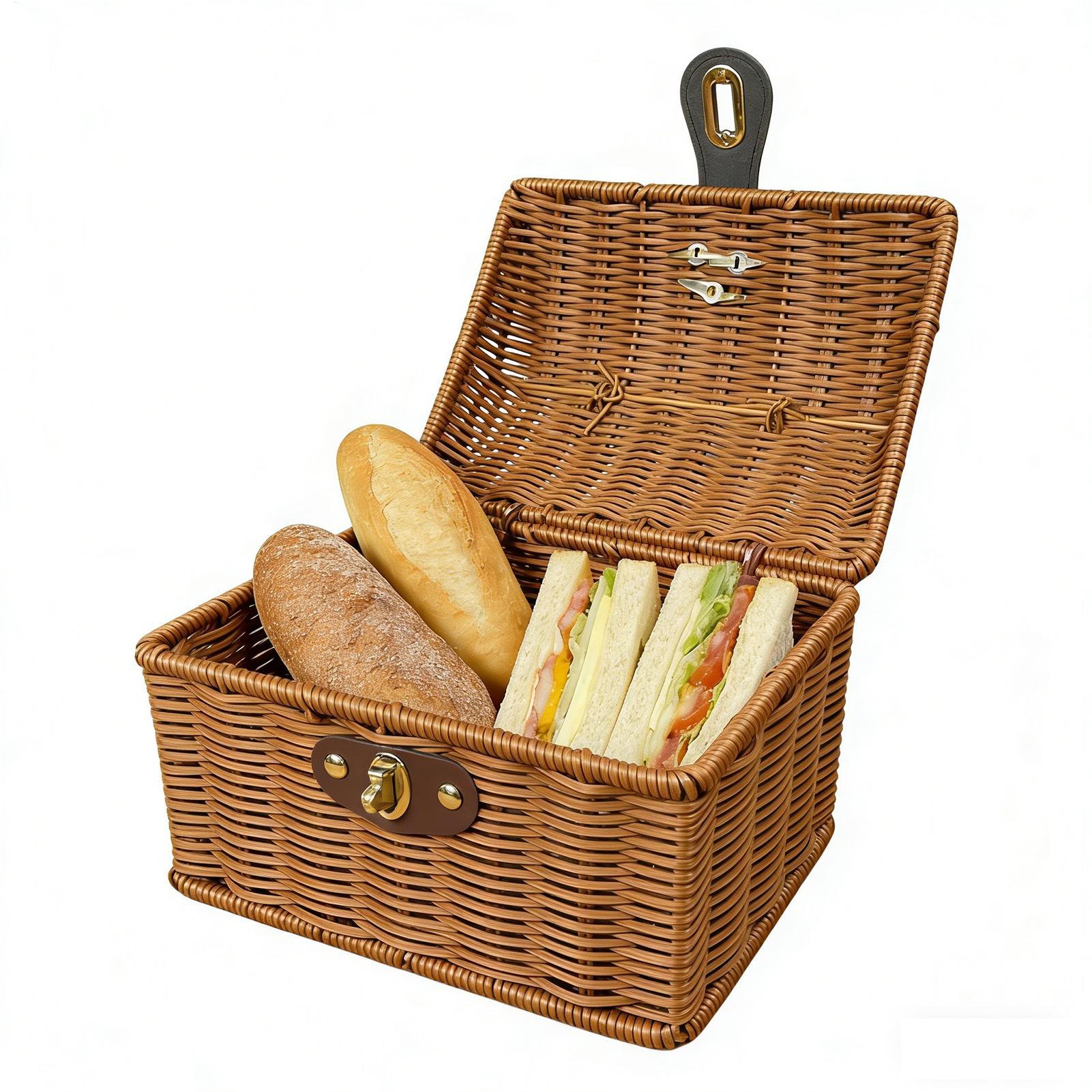 Bread Box Bamboo - ハンドル付きピクニックバスケット 編み込みフードキャリアボックス イースター休暇、婚約、結婚式、感謝祭、春に最適なピクニックパンバスケット
