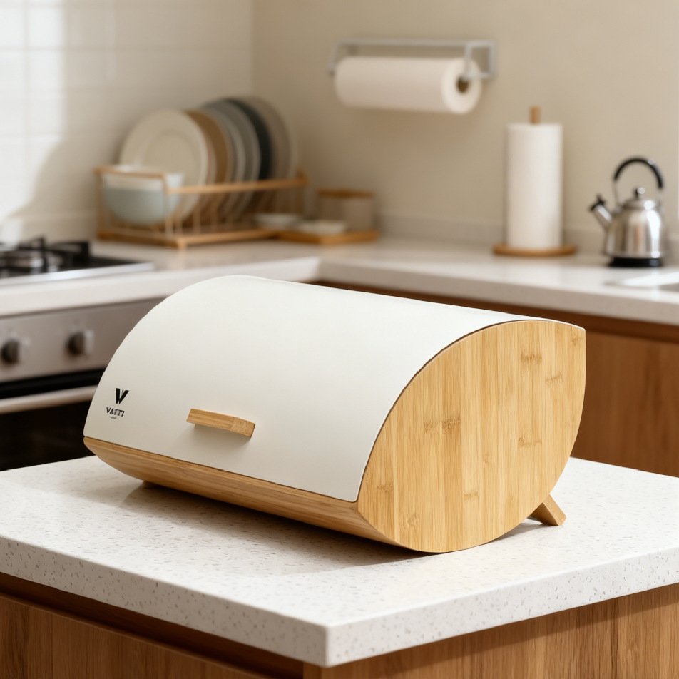 Bread Box Bamboo - 竹製カバー付きパンケース、家庭用鉄製収納ボックス、キッチン収納用金属製密閉容器（竹製）