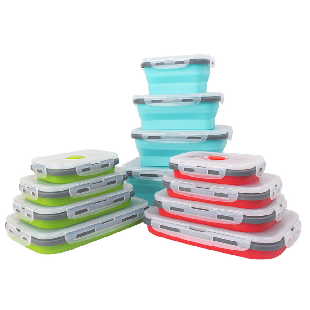 Food Storage Non Toxic - 省スペース折りたたみ式シリコン製食品容器 無毒で再利用可能な弁当箱 オフィスワーカーや学生向け