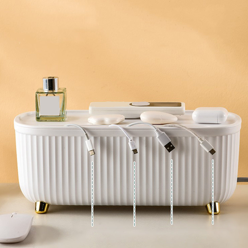 Food Storage Management - ワイヤー収納ボックス 家庭用電源プラグ整理 ケーブル管理ボックス 竹製蓋 コードオーガナイザー ソケットケース