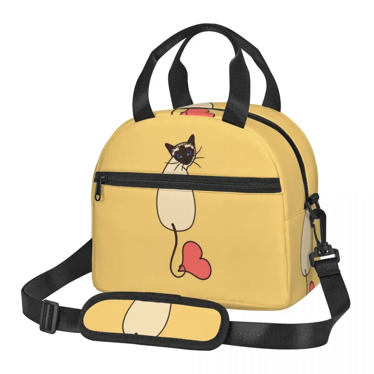 Food Storage Yellow - ラブシャムキャットイエロー断熱ランチバッグ学校ピクニック用収納フードボックスポータブルクーラーサーマルランチボックストート