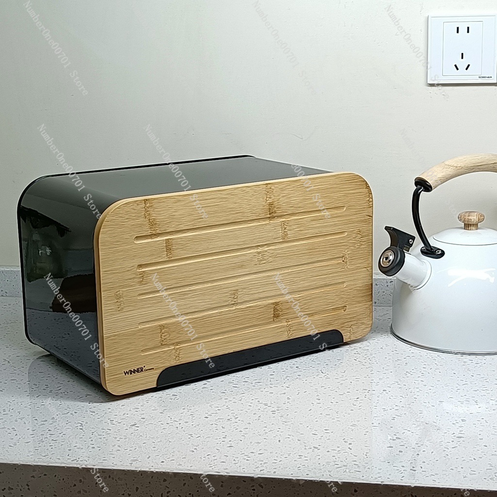 Bread Box Bamboo - 竹製の蓋付きキッチンブレッドボックス、ステンレス製のパン収納容器、パンやスナック用の食品容器
