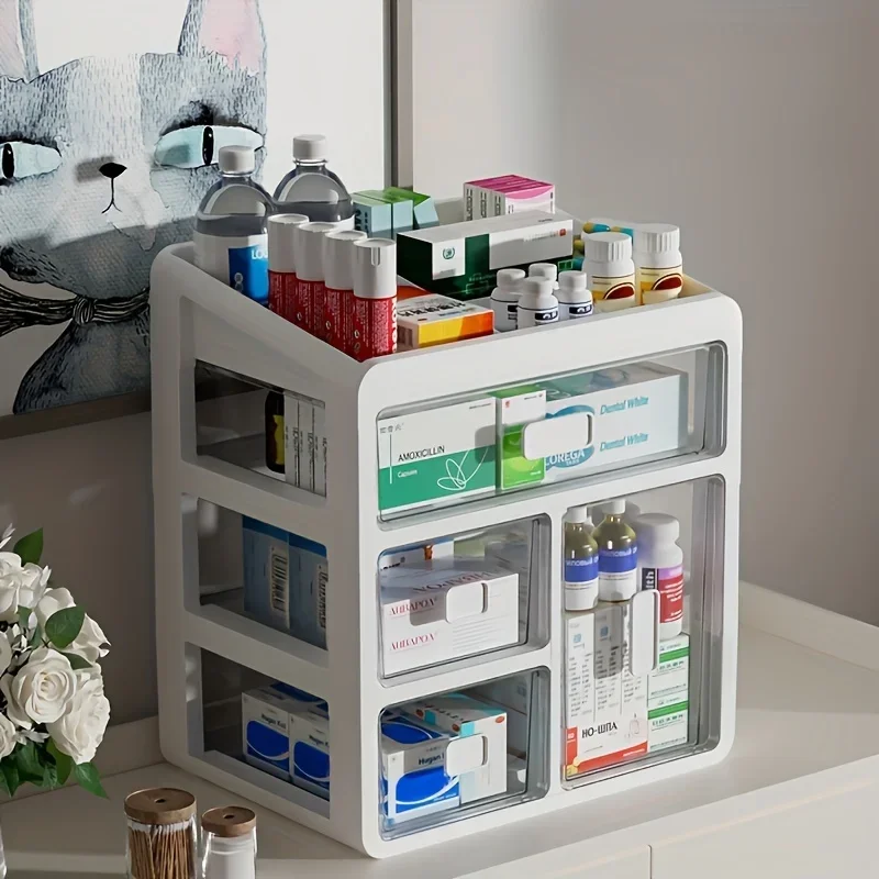Food Storage Management - 家庭用薬箱1個、家庭用薬管理器、引き出し式大容量薬医療多目的多収納ボックス