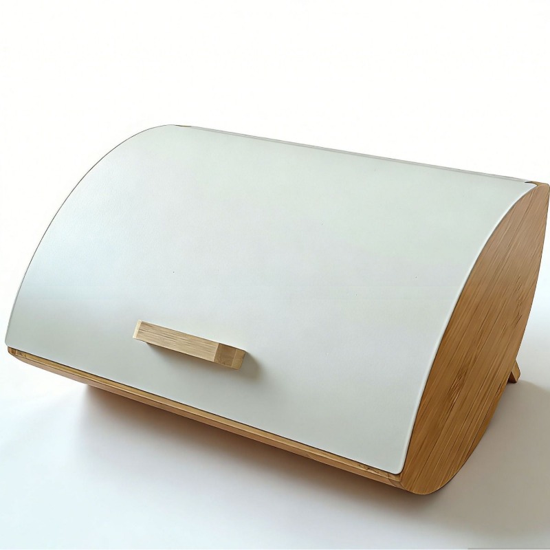 Bread Box Bamboo - 竹製カバー付きパンケース、家庭用鉄製収納ボックス、キッチン収納ボックス、金属製密閉ボックス竹製