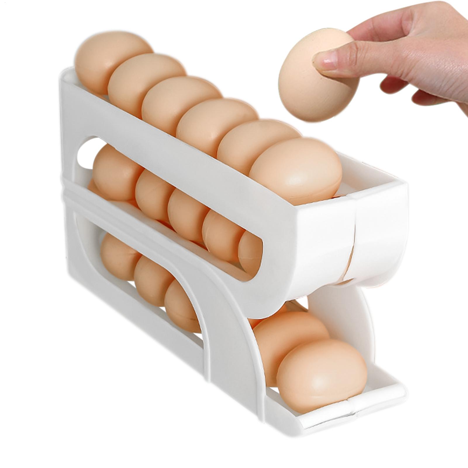 Food Storage Yellow - 冷蔵庫用卵容器 3段式 自動回転卵容器ラック 食品ホルダー 食事の準備、パントリー、料理用