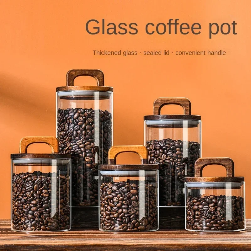 Food Storage Glass Containers Large - 800-2100 ミリリットル木製蓋ガラス瓶 1pc 気密キャニスター食品容器コーヒー豆キッチン保存ボトル密封されたグラウンド大セット