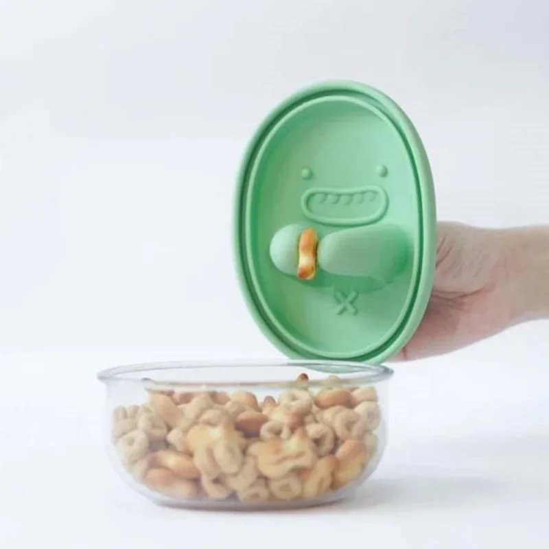 Food Storage Silicone - ハンズフリースナックボックス、クラムなし、スナック収納ボックス、漫画柄クッキーボックス、食品グレードのシリコン製密閉防湿ボックス
