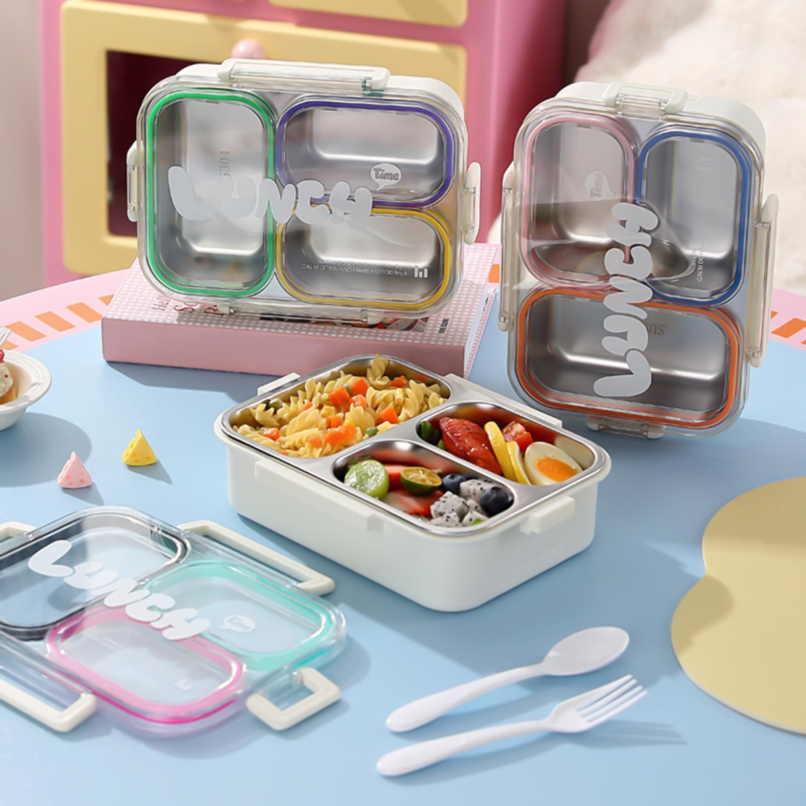 Food Storage Dividers - ステンレス製ランチボックス分割漏れ防止学校子供用スナックボックス食器付きポータブルランチボックスオフィス用食品保存容器
