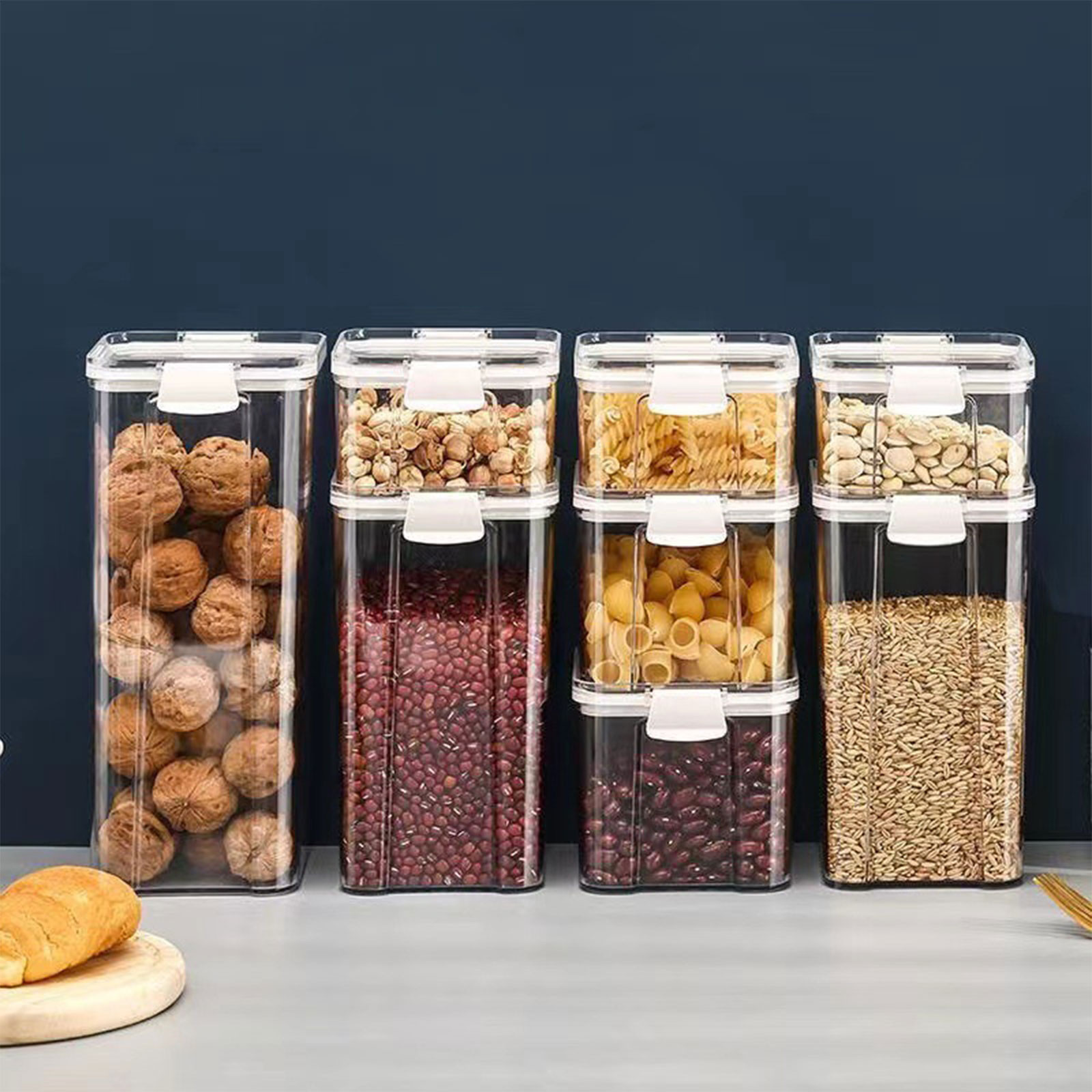 Food Storage No Pantry - ふた付き気密食品収納コンテナ、パントリーオーガナイザー、シリアルディスペンサー、キッチン用ボックス