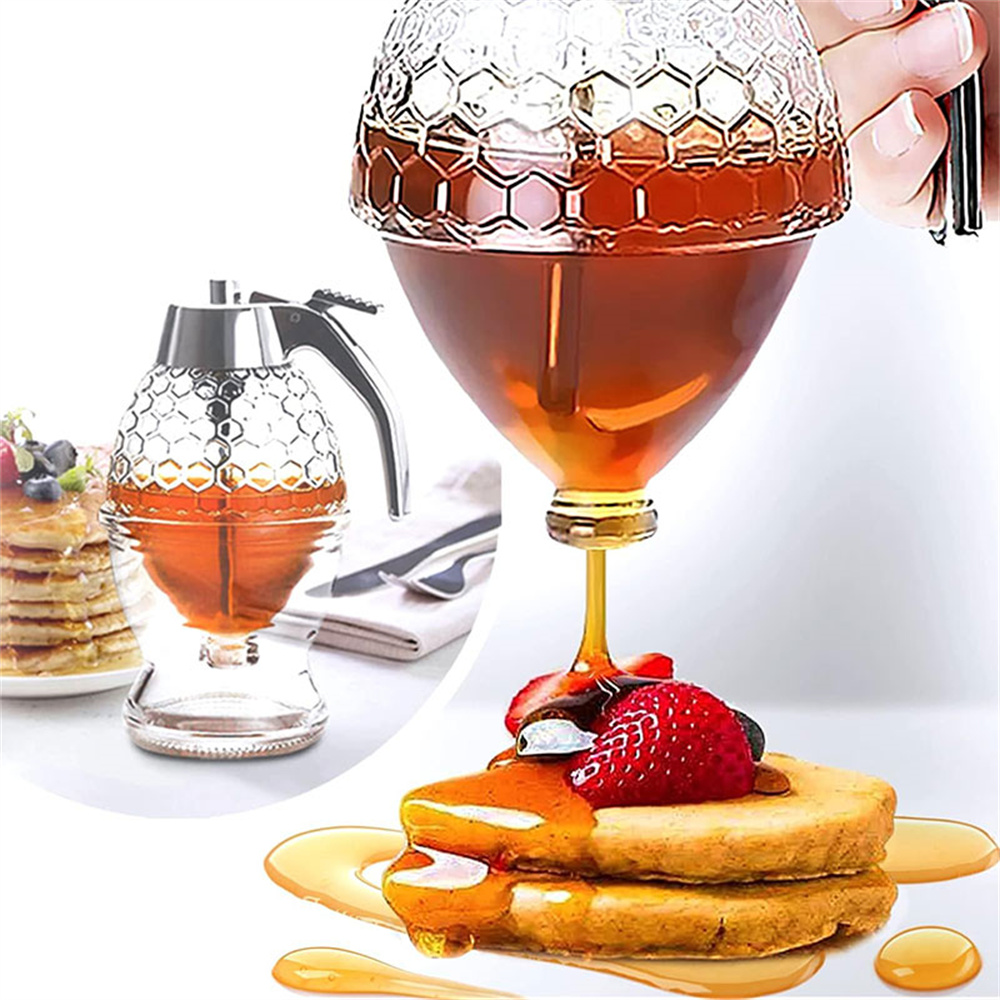 Condiment Squeeze Bottle - 1個入り ノンドリップガラス製ハニーディスペンサー スタンド付き ジュースシロップカップ スクイーズボトル 収納ポット