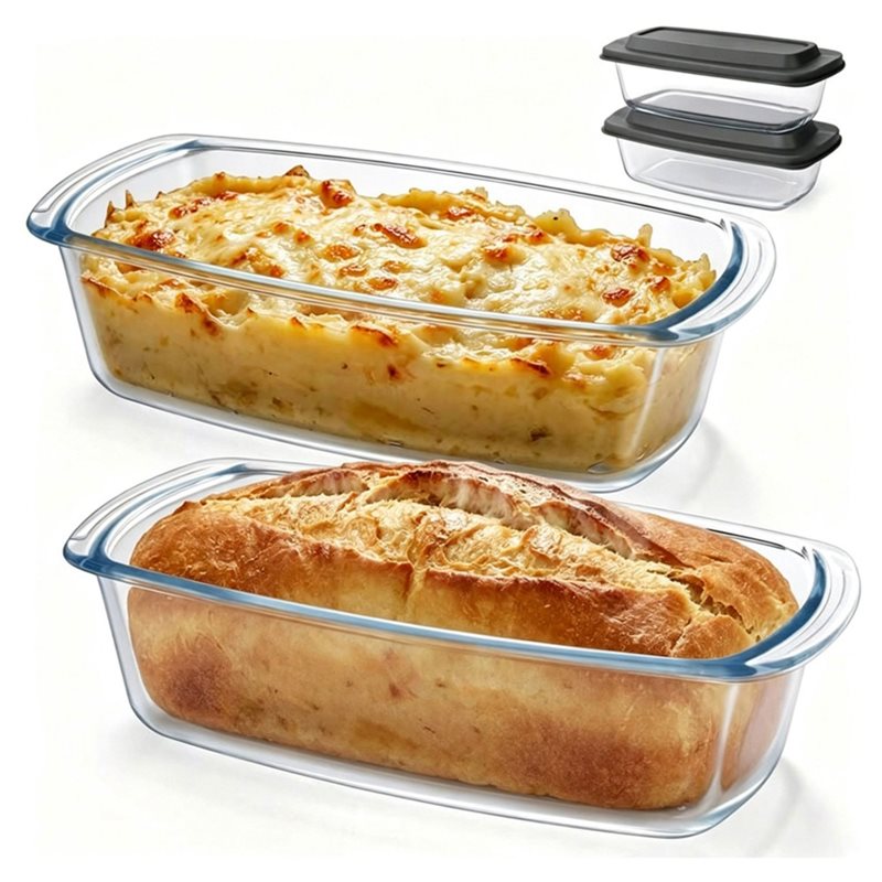 Food Storage Glass Containers Large - AA77 ガラス製ローフパン 7.6カップ/1800ml/1.9クォート - 食品保存容器用、2個パック 大型サイズ