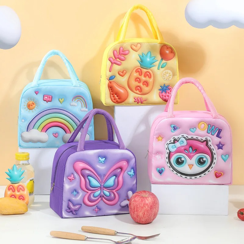 Food Storage Room - 子供用ランチバッグ 3D漫画フード収納バッグ キッズ用 厚手アルミホイル製フレッシュアイスバッグ ランチ用フルーツ収納ボックス