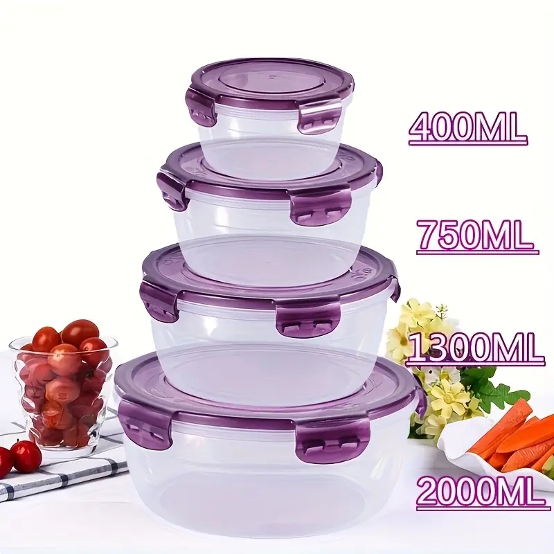 Food Storage Square Containers - 4つのプラスチック製食品保存容器、ランチボックス、食堂、キャンプ、ピクニック、食事前の準備に適した容器