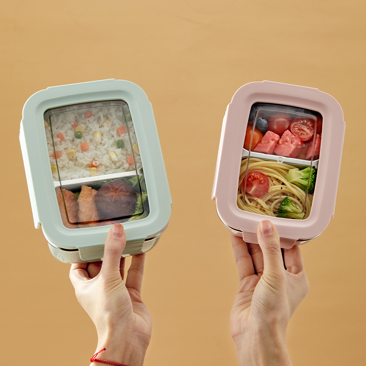 Food Storage Hot - 電子レンジ 304 ステンレス鋼コンパートメント弁当箱積み重ね可能な漏れ防止学生弁当箱食品容器冷たいと温かい食品用
