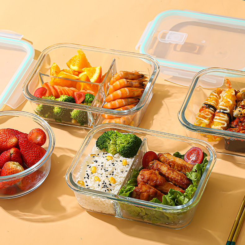 Food Storage Square Containers - ガラス製鮮度保持容器 高硼珪酸耐熱電子レンジ対応弁当箱 冷蔵庫専用密閉ボウル 食品保存容器