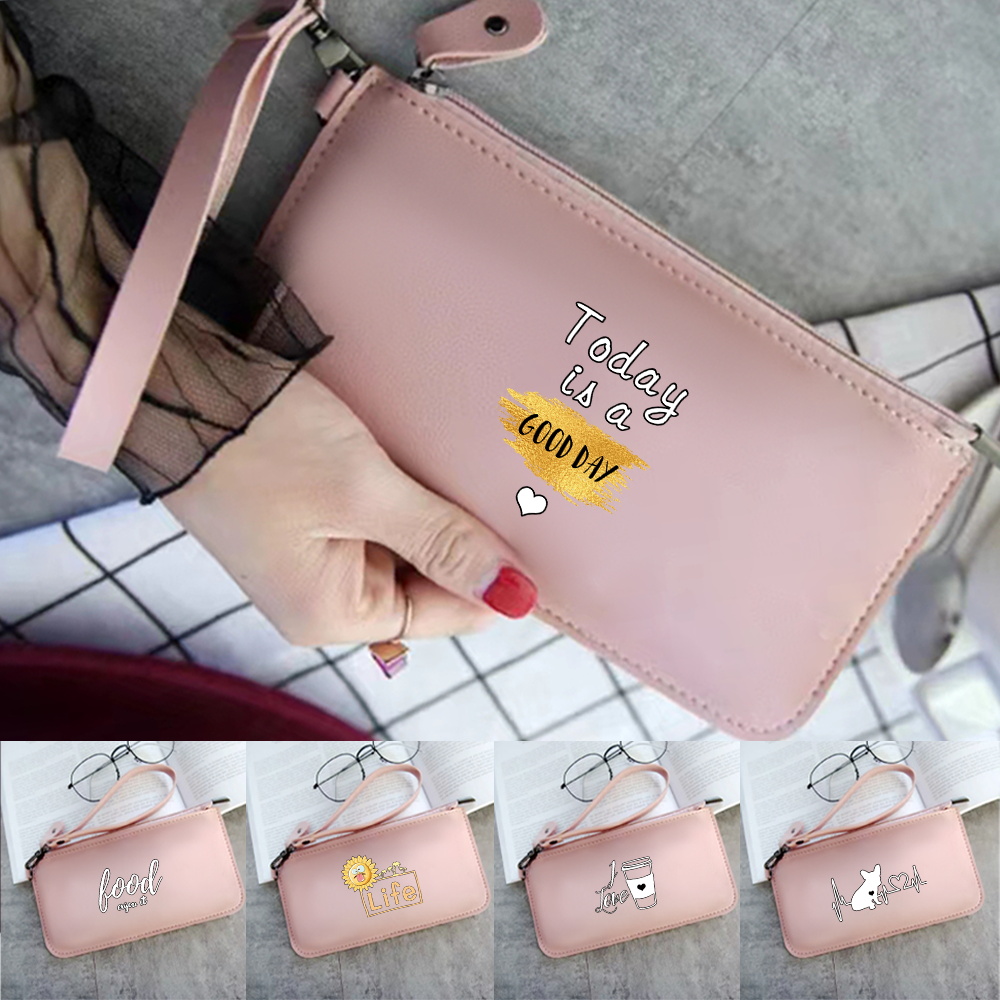 Food Storage Notes - 女性用ファッションPUレザー財布、カードバッグ、ハンドバッグ、フードプリントキーケース、ロングコインパース、クラッチ収納パック、ピンクの携帯電話バッグ