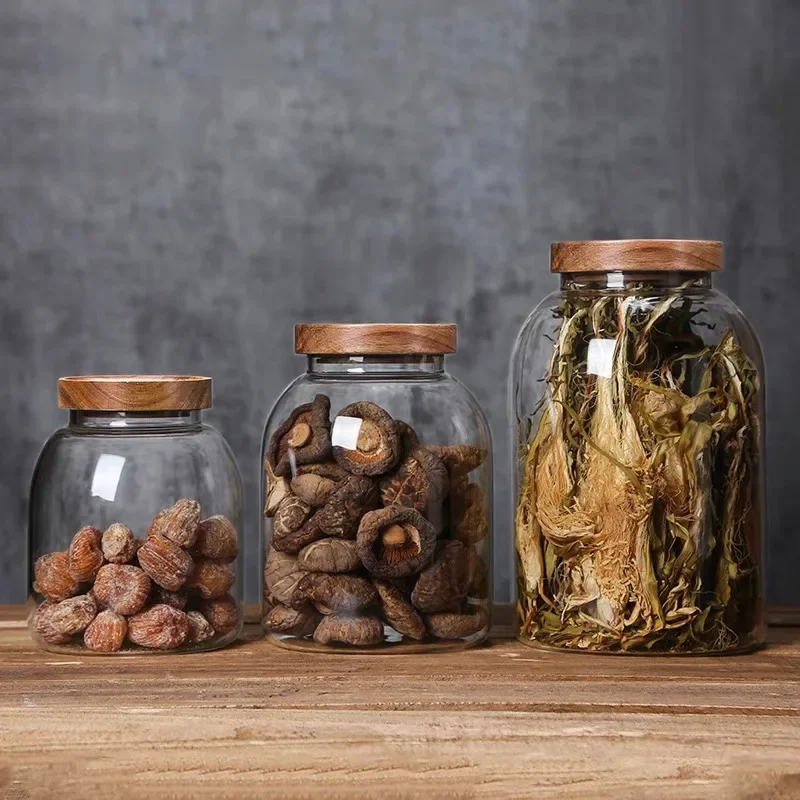 Food Storage Glass Containers Large - 3000 ミリリットル大型密封食品保存瓶キッチン容器木製蓋スパイスガラスクリアパスタ気密キャニスターオーガナイザーボトル