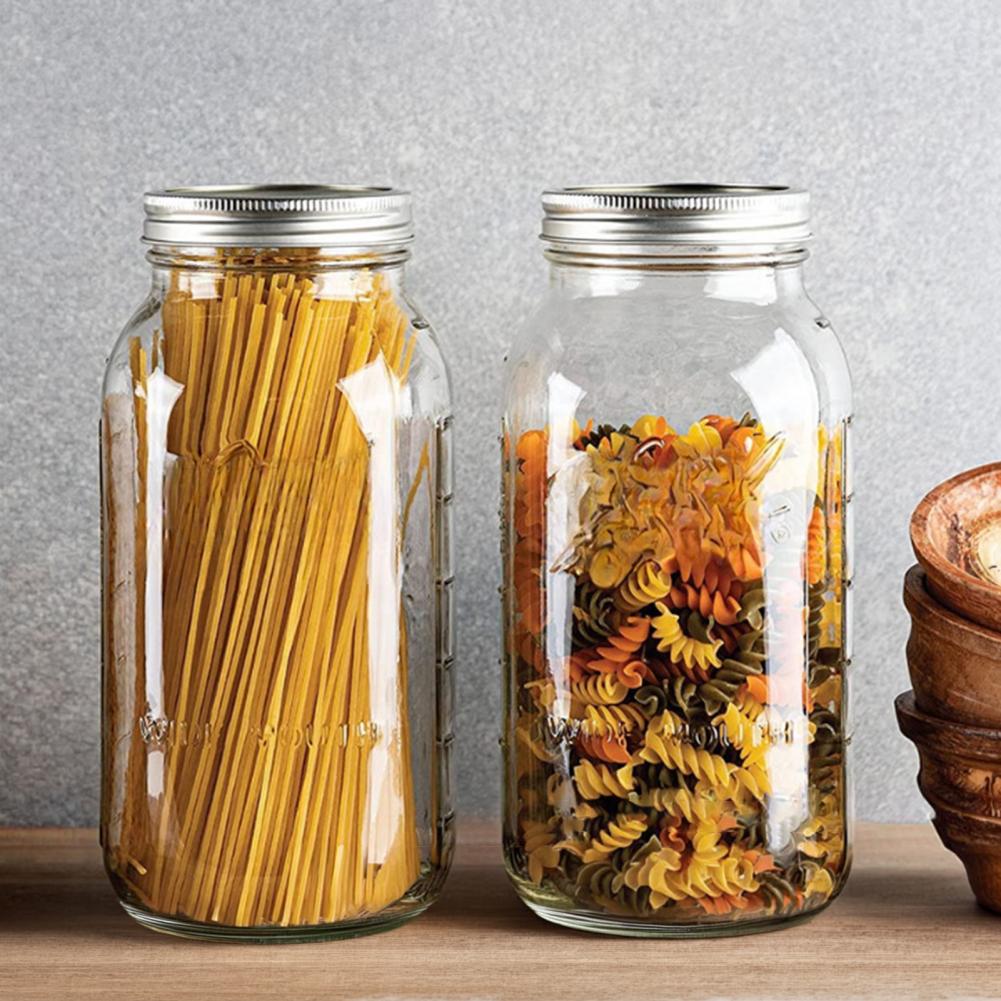 Food Storage Glass Containers Large - 2000ML広口メイソンガラスジャー、蓋付き大型食品保存瓶、食器洗い機対応の保存容器（缶詰、ピクルス、ジュース用）