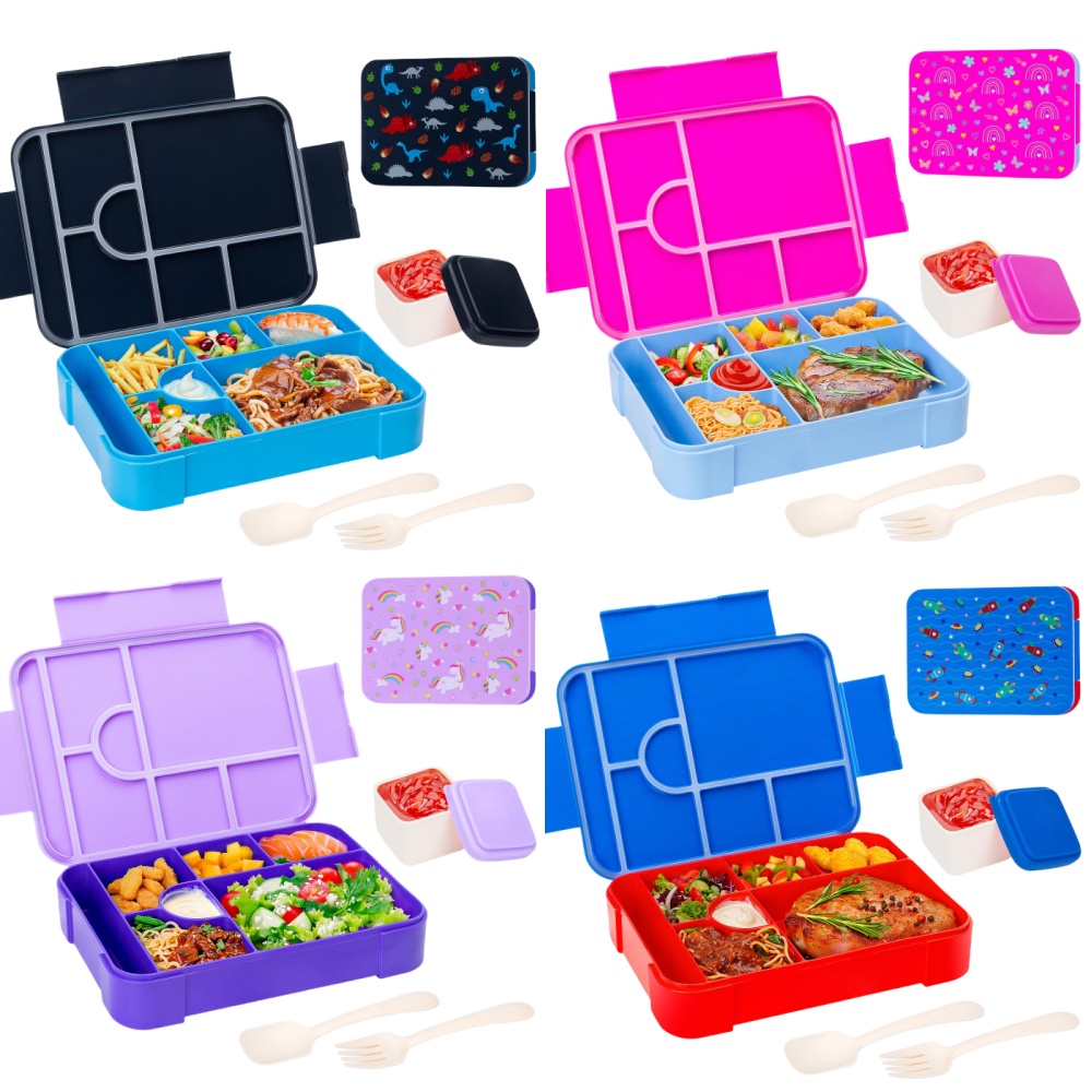 Food Storage Dividers - かわいい柄の子供用ランチボックス、携帯用仕切り付き電子レンジ対応弁当箱、漏れ防止食品容器、新学期キッチン用