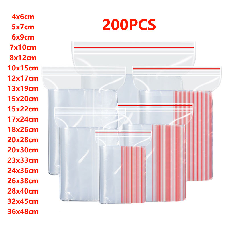 Food Storage Locker - 100/200 個小さなジップロックビニール袋再閉鎖可能な透明袋真空保存袋クリアバッグジップロック食品保存ジップバッグ