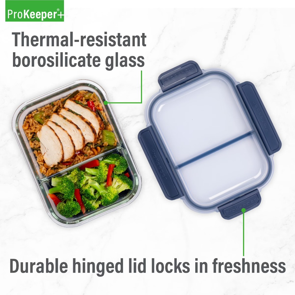 Food Storage Non Toxic - プレミアムホウケイ酸ガラス製ミールプレップ容器、ランチやサラダ用、漏れ防止スナップロック蓋付き、無毒BPAフリーシリコン密閉ベース、電子レンジ・食洗機・冷凍庫対応、再利用可能な食品保存容器セット、オフィスや家庭用