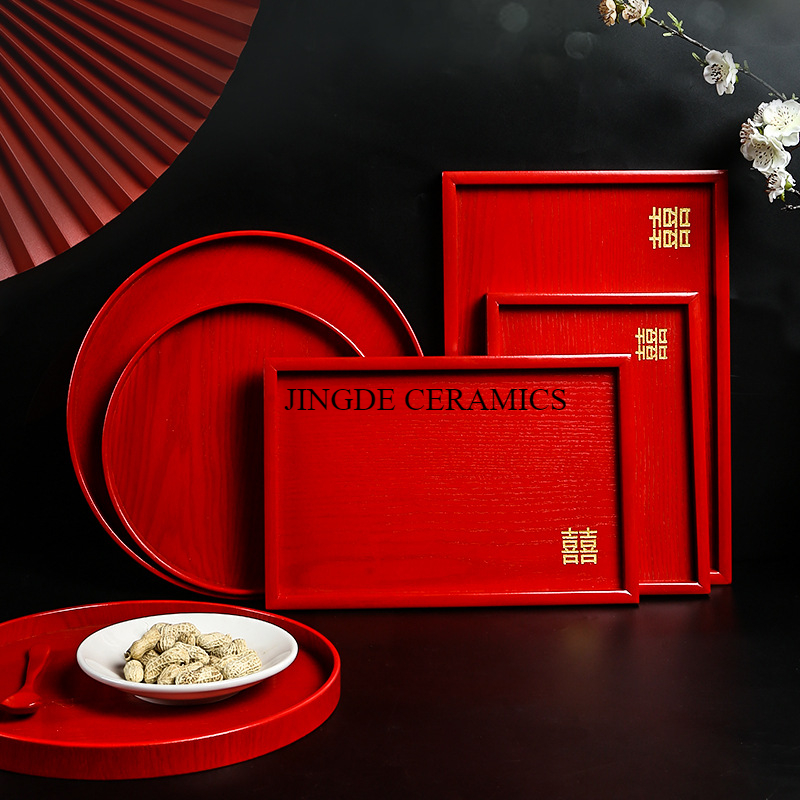 Food Storage Room - 1pc 木製赤いトレイ結婚式用品リビングルームドライフルーツ、スナック、キャンディプレート赤茶トレイ家庭用収納装飾