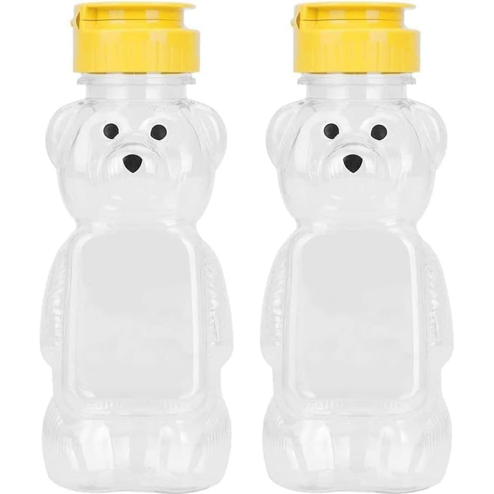 Condiment Squeeze Bottle - プラスチック製のクマの蜂蜜ボトルジャー2個、調味料の保管と調剤用のフリップトップ蓋付き空の蜂蜜スクイーズボトル(8オンス)