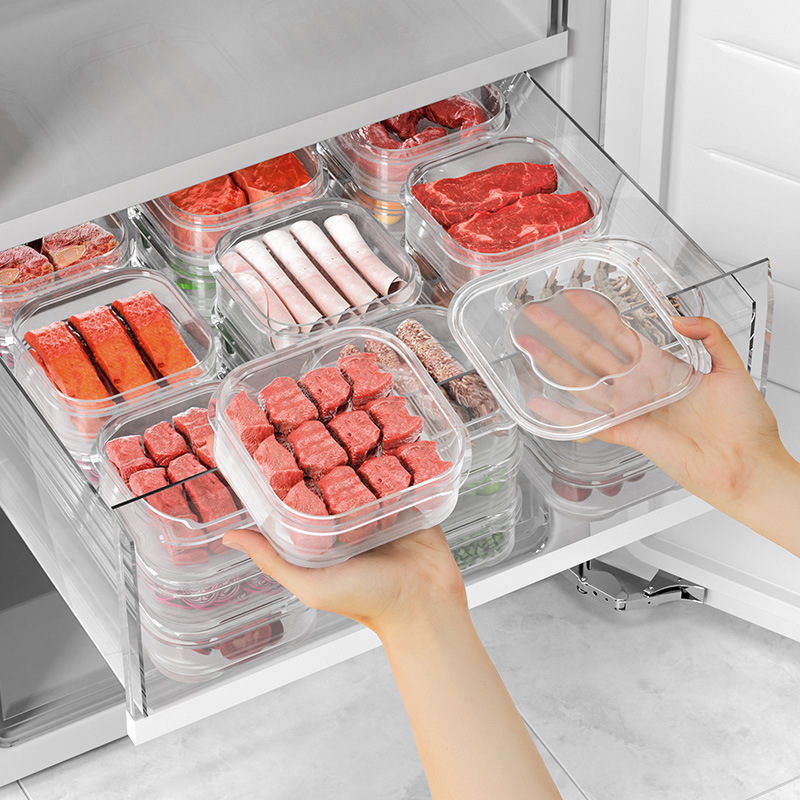 Food Storage Dividers - 食品グレード冷凍保存ボックス気密分割プラスチック食品容器冷蔵庫肉整理用密閉鮮度保持ケース