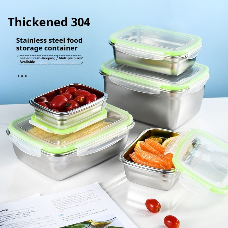 Food Storage Silicone - 304ステンレス製ランチボックスセット、シリコン製透明蓋付き、積み重ね可能な食品保存容器、キッチン、学校、オフィス用