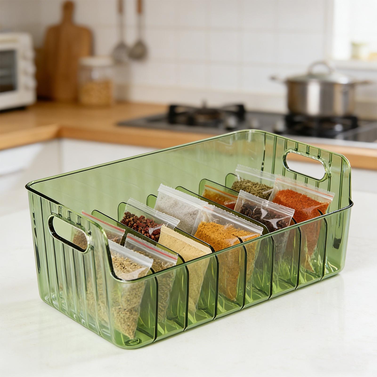 Food Storage Dividers - スパイスラック透明分割型化粧品食品収納ボックスカウンタートップスパイス棚キッチンパントリーキャビネットオーガナイザー大容量