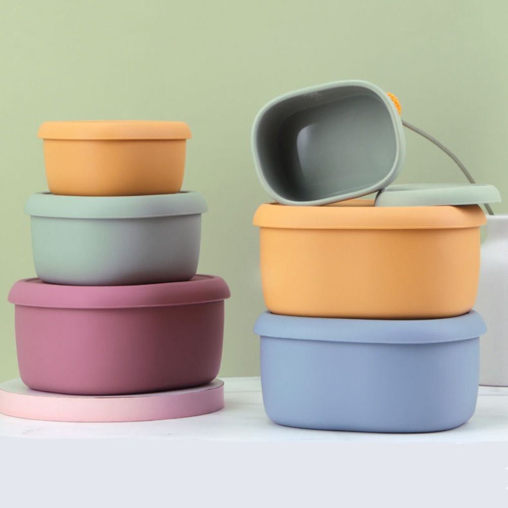 Food Storage Silicone - 電子レンジ対応シリコンランチボックス,蓋付き,耐熱性,漏れ防止食品保存ボックス,楕円形の食品容器,旅行,再利用可能