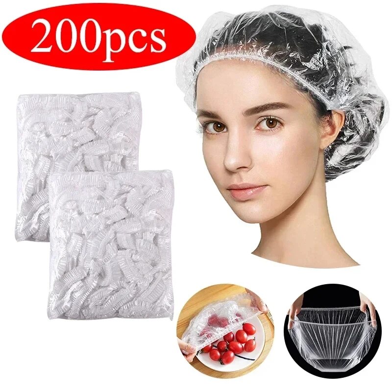 Food Storage Net - 100/200 個使い捨て子供用シャワーキャップ髪用弾性メッシュ形状プレートプラスチックラップカバー食品グレードの食品カバー