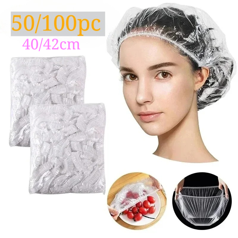 Food Storage Net - 50/100 個 40/42 センチメートル使い捨て子供用シャワーキャップ髪用弾性メッシュ形状プレートプラスチックラップカバー食品グレードの食品カバー