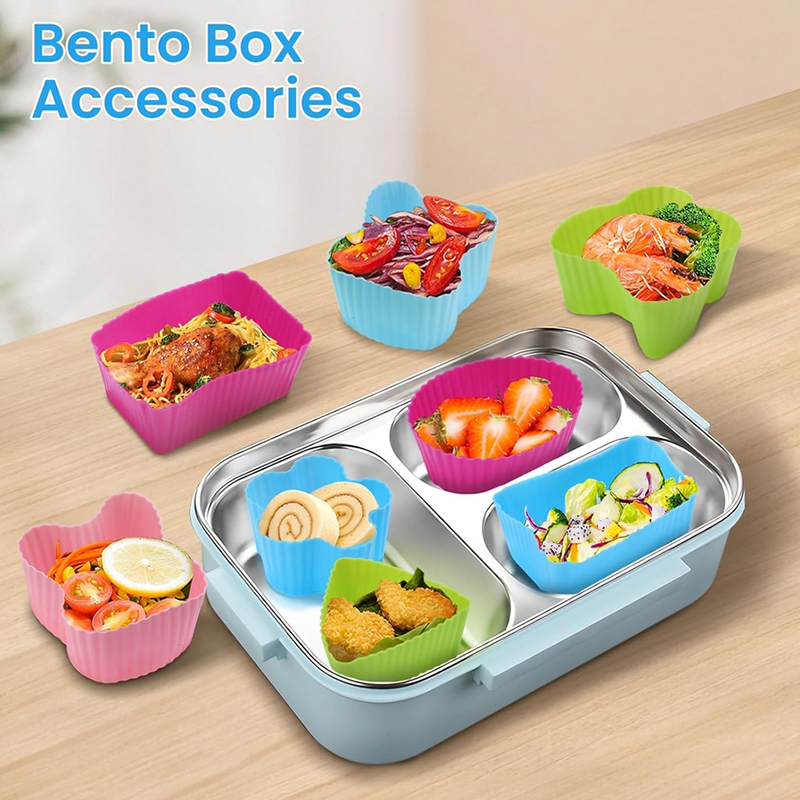Food Storage Dividers - 8 個のシリコンランチボックスディバイダー子供用キッズスクールフードディバイダー弁当箱用シリコンカップケーキライナーモールドベーキングツール。