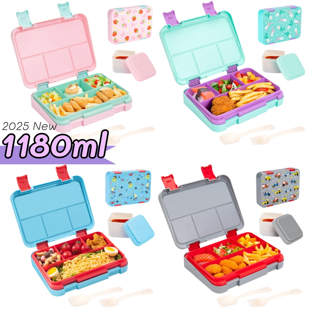 Food Storage Dividers - 40オンス漫画柄弁当箱セット、漏れ防止、取り外し可能な仕切り、学校、オフィス、ピクニック、食品、スナックの準備用ミールコンテナ