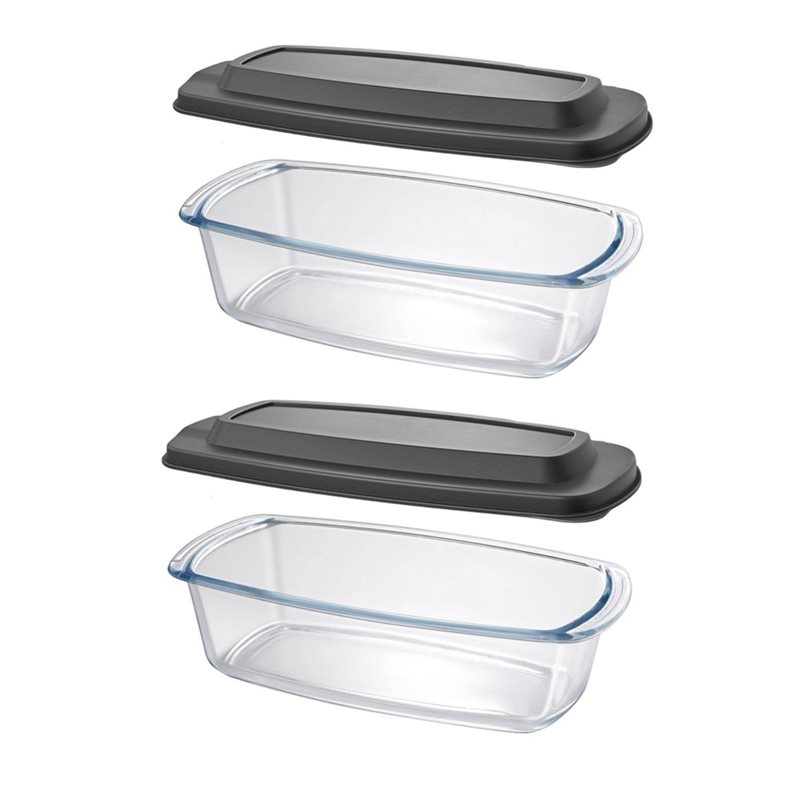 Food Storage Glass Containers Large - ABMR-ローフパン 2個パック 大型 7.6カップ/1800ml/1.9クォート ガラス製、電子レンジ・オーブン対応-食品保存容器付き