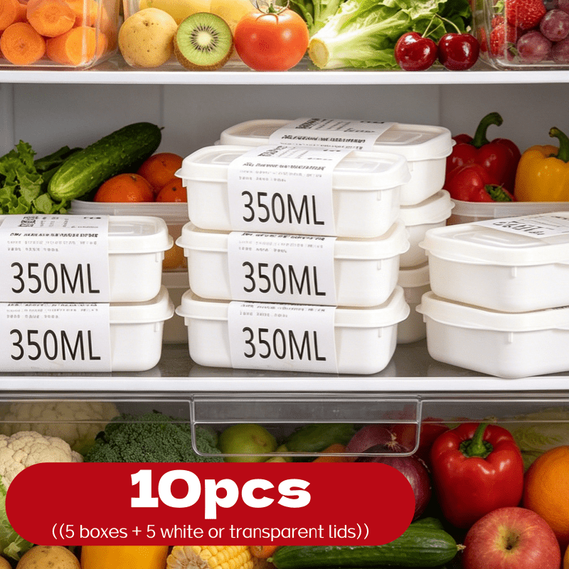 Food Storage Square Containers - 10個入り再利用可能スタッカブル食品保存容器セット 5つの容器+5つのランダムカラー蓋 小分け冷凍容器 ランチ弁当箱