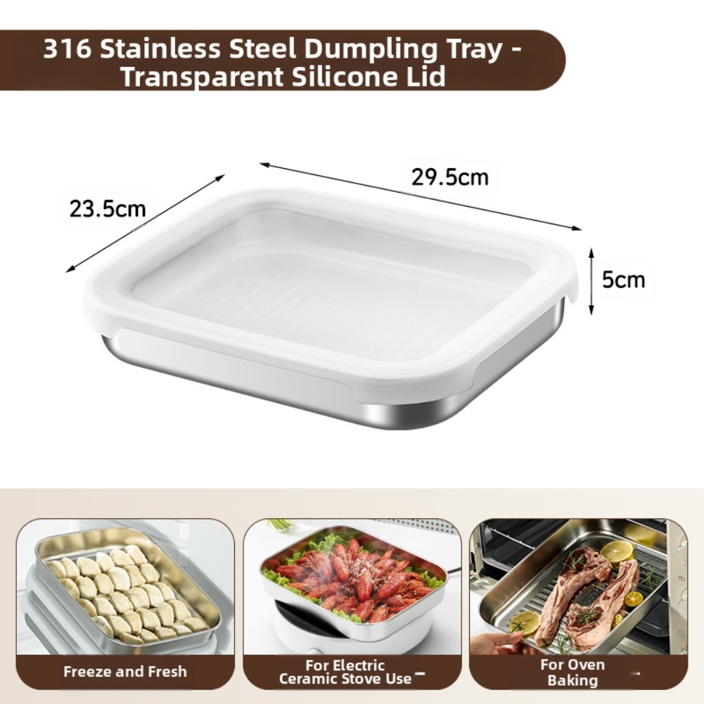 Food Storage Square Containers - ステンレス製食品保存容器、316シリコン蓋付き、正方形鮮度保持ボックス、野菜皿、餃子ボックス