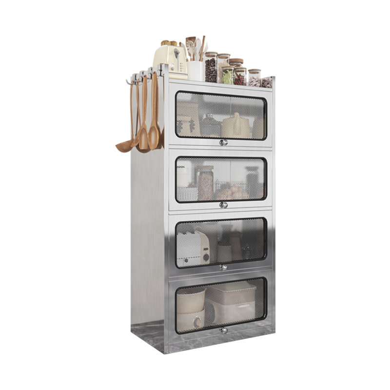 Food Storage Locker - ステンレス製キッチンロッカー4段食品保存容器キャビネット、米やペットフード用の扉付き収納