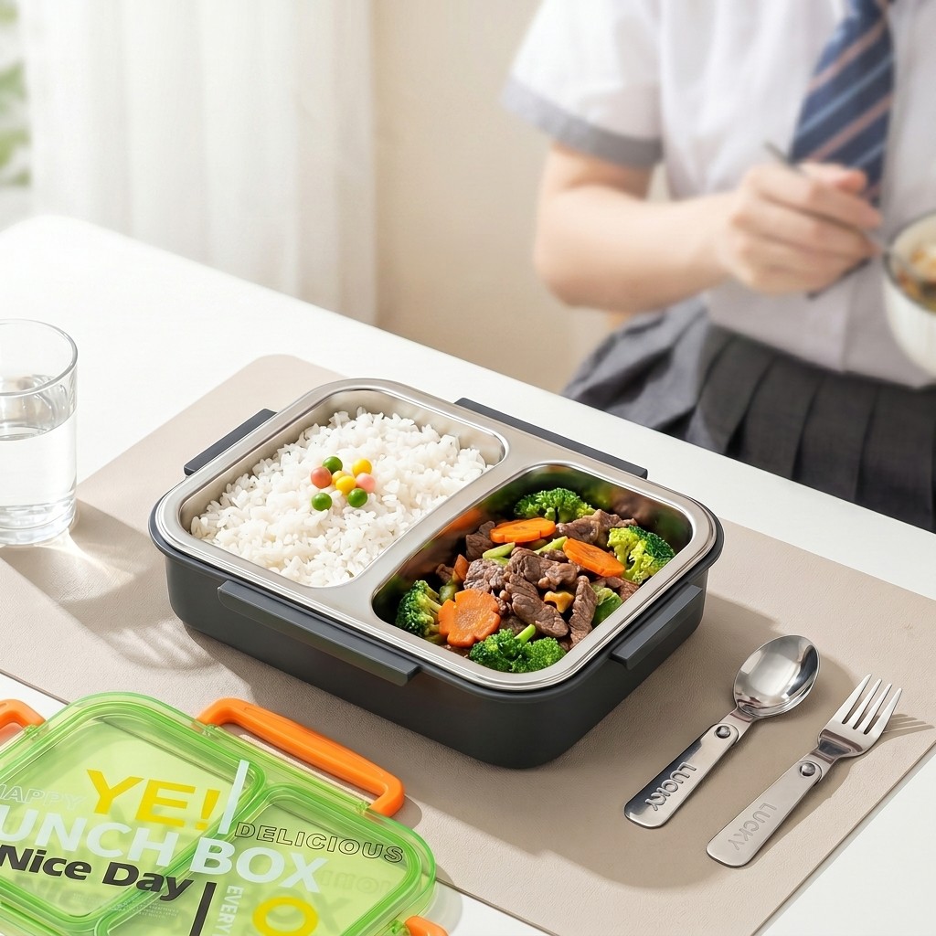 Food Storage Dividers - 電子レンジ対応304ステンレス製弁当箱、仕切り付き食品保存容器、漏れ防止、子供、学生、学校用食事準備容器