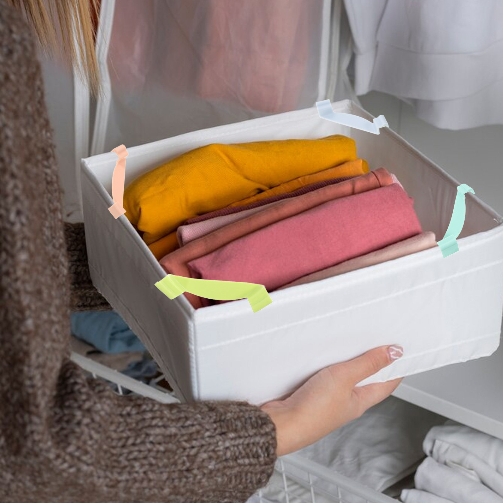 Food Storage No Pantry - 8個入り収納ボックスクリップ、積み重ねブラケット、蓋なしビンオーガナイザー、パントリーシェルフスタッカー、プラスチック製収納キューブ、ファイルボックスコネクター
