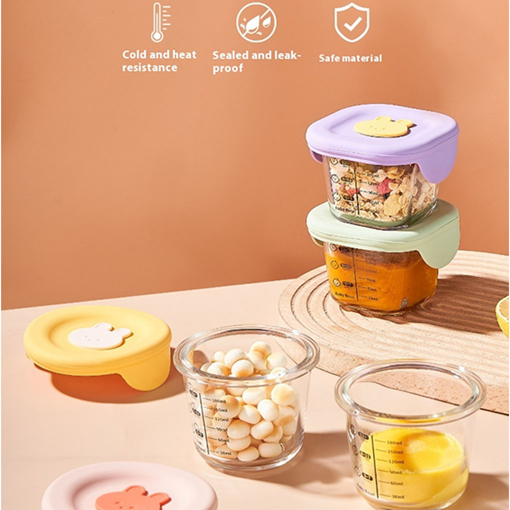 Food Storage Non Toxic - 4 パック/ロット子供用ガラス製ベビーフードジャー スケール付き蓋付き 無毒保存容器 ベビーフード容器 4