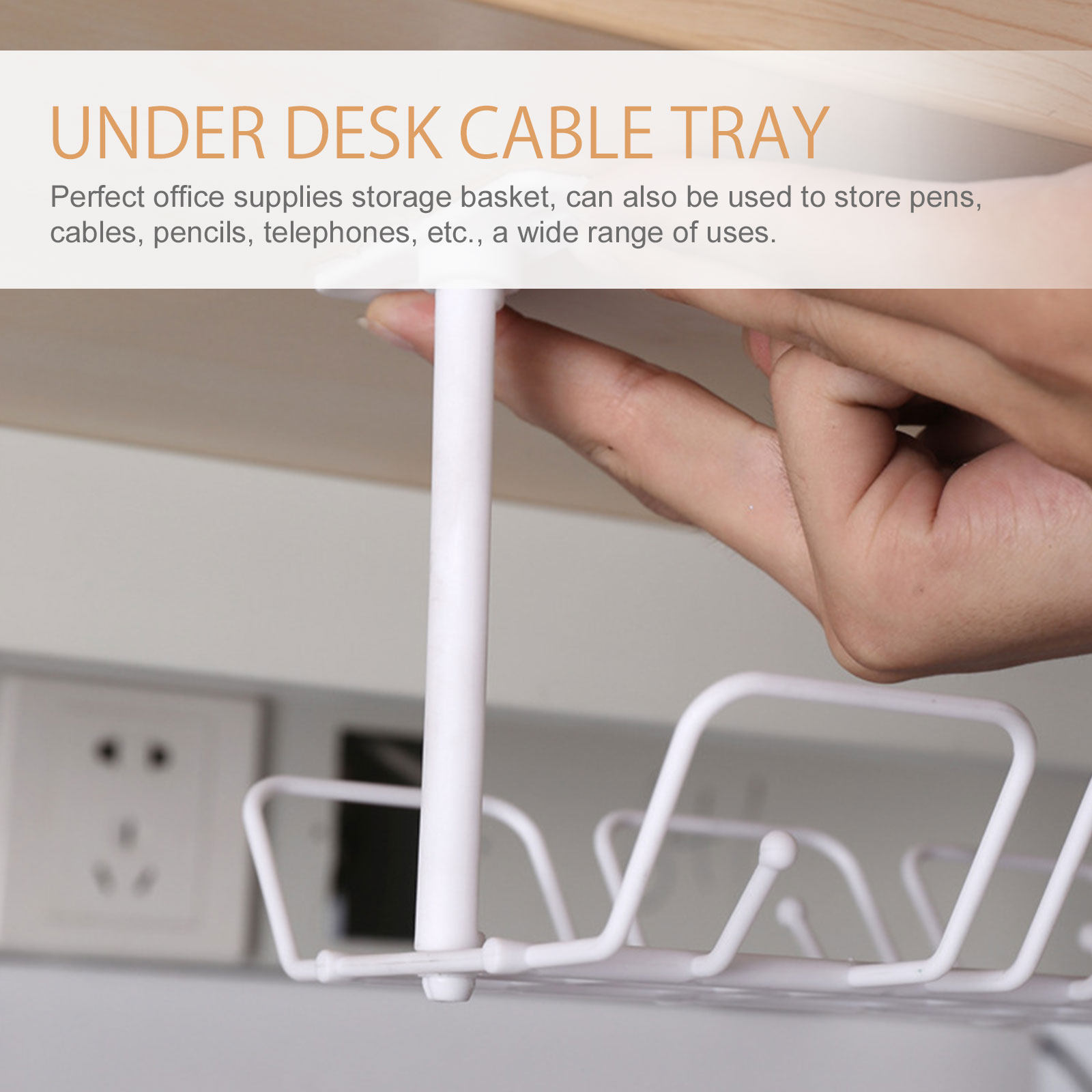 Food Storage Management - デスク下ケーブルオーガナイザー収納バスケット、丈夫でシンプルなデザイン、オフィスデスクシェルフ、ケーブル管理用ワイヤートレイハンギングバスケット