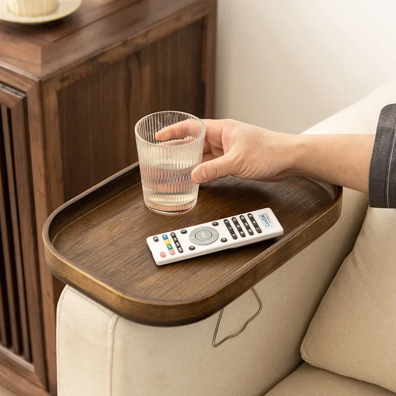 Food Storage Room - ソファサイドクリップ式トレイテーブル、クリップ式ポータブル竹製カウチアームレストトレイ、リビングルーム用簡単操作ドリンク/リモコンホルダー