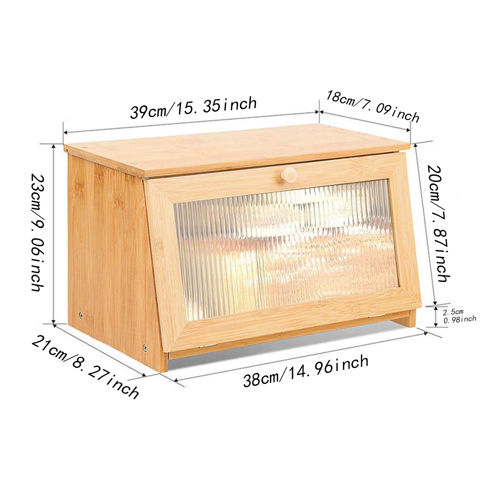 Bread Box Bamboo - 長方形の竹製パンケース、ガラス窓付き、キッチンカウンター用大型パン保存容器、ベーカリーやカフェの食品保存用パンボックス