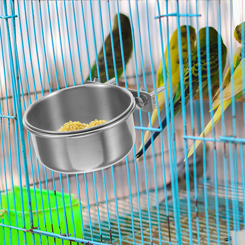 頑丈なステンレス製の鳥用餌入れ、クランプ式で鳥かごに取り付け - Food Storage Non Toxic のレビューと価格