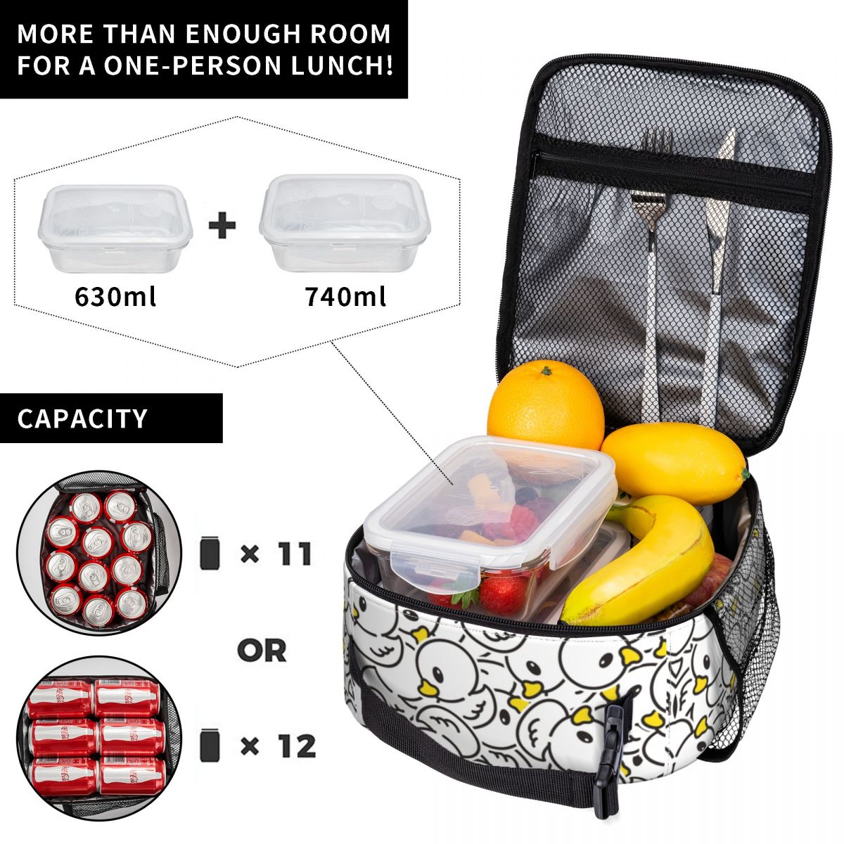 カスタムイエローカラフルラバーダックパターンランチバッグ女性 - Food Storage Yellow のレビューと価格