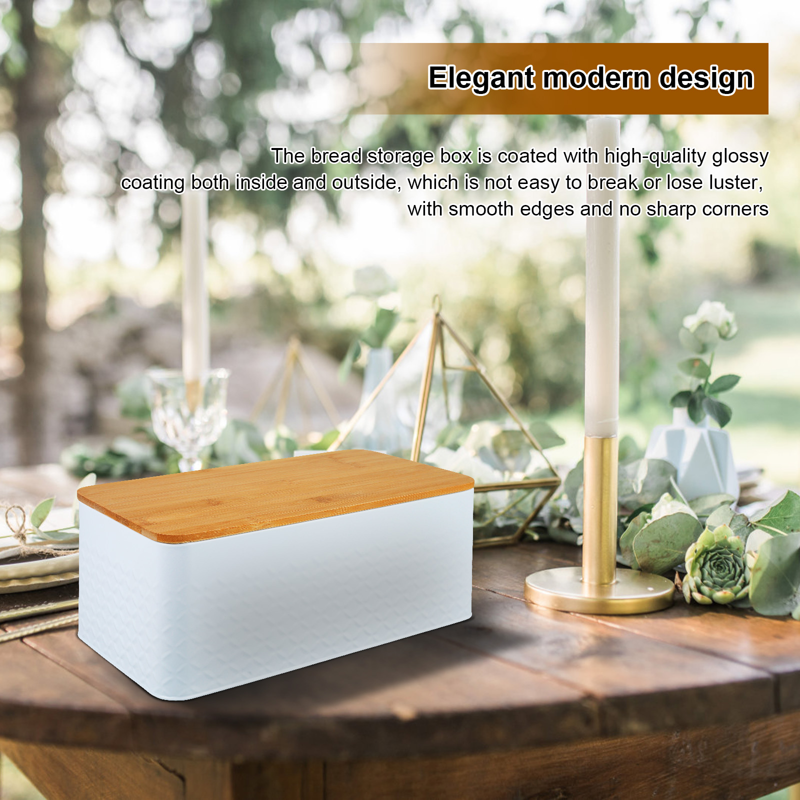 竹のふたが付いた金属製のパン箱,再利用可能な通気性のあるパン - Bread Box Bamboo のレビューと価格