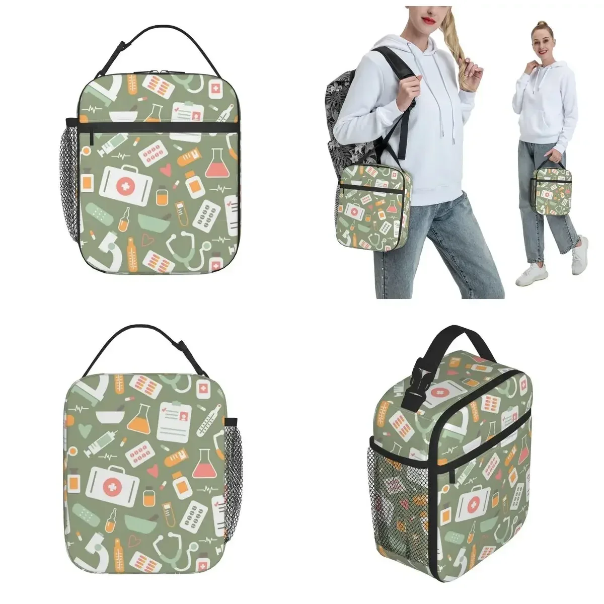 看護師ヘルスケア柄マーチング断熱ランチトートバッグ、学校やオ - Food Storage In Cooler のレビューと価格