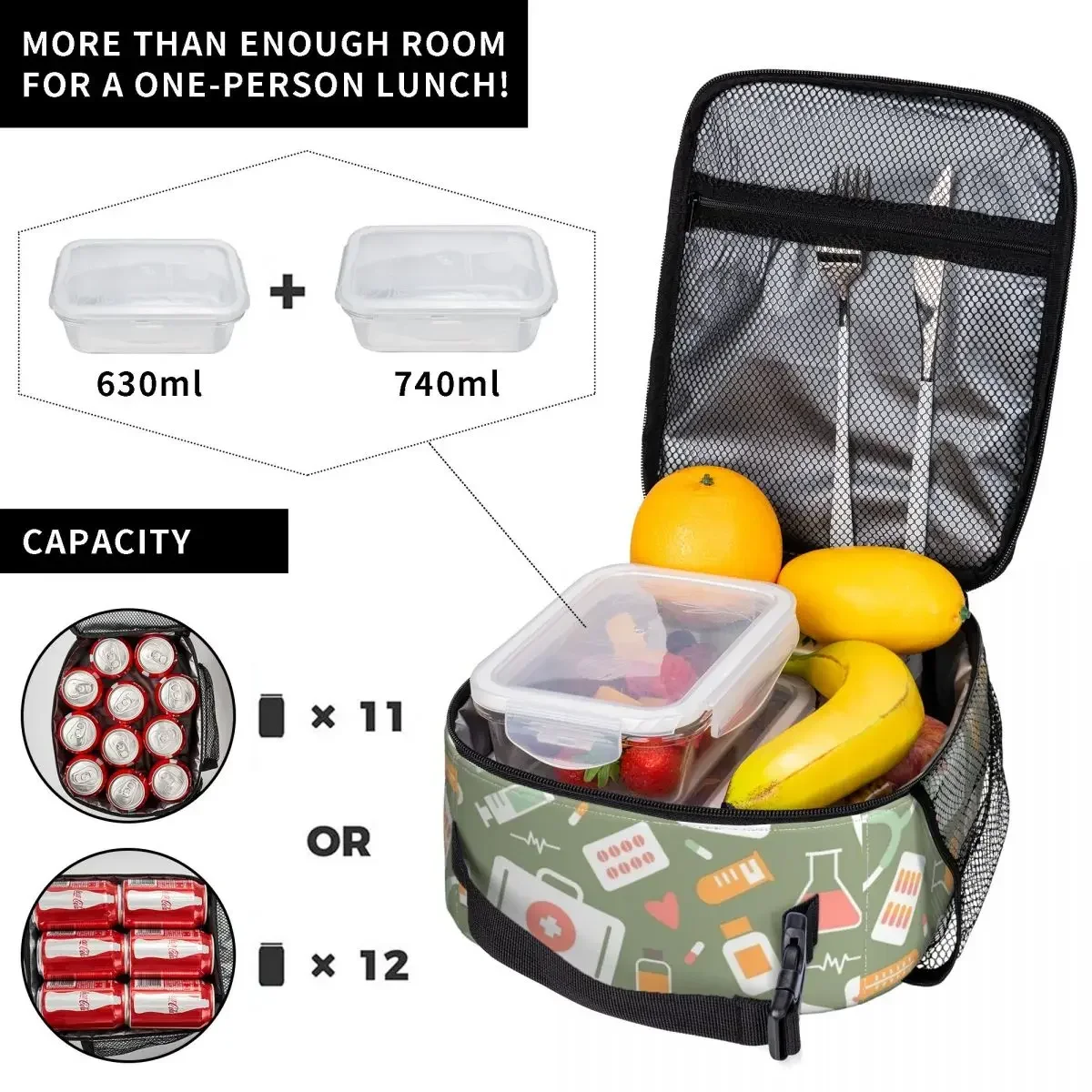 看護師ヘルスケア柄マーチング断熱ランチトートバッグ、学校やオ - Food Storage In Cooler のレビューと価格